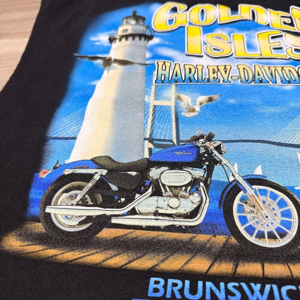 Harley-Davidson Muscle Tee‎ Mens 2XL Black Golden Isles Brunswick Georgia Biker - Picture 2 of 14